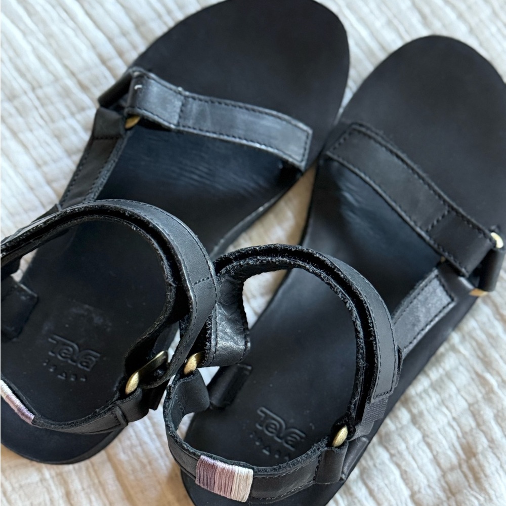Teva Black Leather Strap Sandals